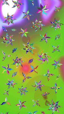 Düz Çiçek Elementleri Tasarımı. Renkli Bahar Teması eskiz kalıbı. Çiçek desenli çizim. Asya tekstil tarzında. Güzel kumaş deseni. Raster illüstrasyonu.