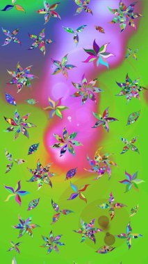 Yeşil ve mor renklerde. Taslak dekoratif arka plan, çiçek mandala. Raster illüstrasyonu. Çiçek..