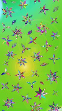 Kabile sanatı boho baskısı, klasik çiçek arkaplanı. Soyut etnik raster çizim kalıbı. Arkaplan dokusu, duvar kağıdı, yeşil ve sarı renkli çiçek teması.