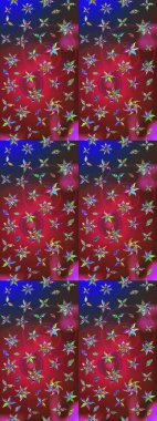 Çiçek desenli eskiz. Kırmızı ve mavi renkte çiçekler. Tişört baskısı için çiçek boyama rasteriName.