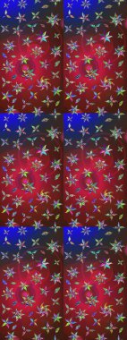 Düz Çiçek Elementleri Tasarımı. Güzel kumaş deseni. Asya tekstil tarzında. Raster illüstrasyonu. Renkli Bahar Teması eskiz kalıbı. Çiçek desenini çiz.