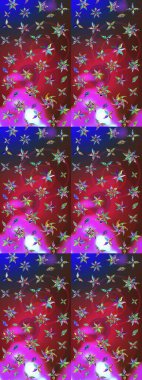 Raster illüstrasyonundaki çiçek desenli çizim. Kırmızı ve mavi renklerde. Raster illüstrasyonu. Güzel kumaş deseni.