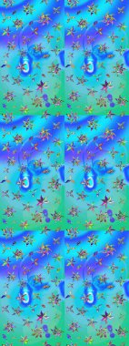 Raster illüstrasyonundaki çiçek desenli çizim. Süslü kumaş deseni. Düz Çiçek Elementleri Tasarımı. Renkli Bahar Teması çizim şablonu.