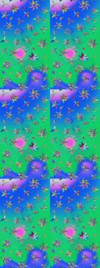 Raster illüstrasyonu. Mavi ve yeşil renklerde güzel bir tekstil. Suluboya çiçekli çiçek deseni.