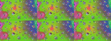 Raster illüstrasyonundaki çiçek desenli çizim. Yeşil ve mor renkte çiçekler.