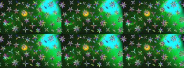 Yeşil ve mavi renkte çiçekler. Düz Çiçek Elementleri Tasarımı. Renkli Bahar Teması eskiz kalıbı. Sevimli çiçek raster deseni.