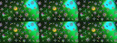 Yeşil ve mavi renkte çiçekler. Düz Çiçek Elementleri Tasarımı. Renkli Bahar Teması eskiz kalıbı. Sevimli çiçek raster deseni.