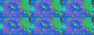 Halk tarzı. Parlak renkli çiçekleri olan ve mavi ve yeşil renkli yaprakları olan harika bir çiçek deseni. Modern çiçek arkaplanı. Moda baskıları için zarif bir şablon.