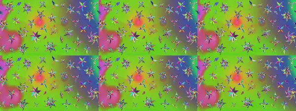 Raster illüstrasyonundaki çiçek desenli çizim. Yeşil ve mor renkte çiçekler.