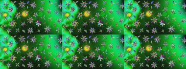 Çiçekli eskiz çizimi. Düz Çiçek Elementleri Tasarımı. Yeşil ve gri renkli çiçekler. Renkli Yaz Teması çizim şablonu.