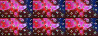 Düz Çiçek Elementleri Tasarımı. Kahverengi ve kırmızı renkte çiçekler. Renkli Bahar Teması eskiz kalıbı. Raster illüstrasyonunda çiçek deseni çizimi.