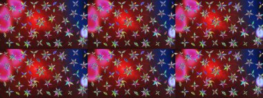 Çok kahverengi ve kırmızı zarif küçük çiçekler ve kahverengi ve kırmızı renkli komik böcekler, raster desen, illüstrasyon.