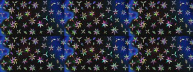 Raster illüstrasyonundaki çiçek desenli çizim. Düz Çiçek Elementleri Tasarımı. Renkli Yaz Temalı eskiz kalıbı. Gri ve mavi renkte çiçekler.