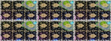 Çiçek deseni. Duvar kâğıdı barok, İspanyol kumaşı. Kusursuz raster arka plan. Kahverengi ve bej renklerde altın elementler. Şekil grafik deseni.