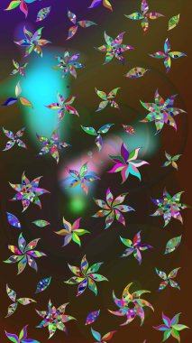 Yumuşak, bahar çiçekleri kahverengi ve gri renklerde. Raster illüstrasyonu. Çiçek ve yapraklı karalama şeklinde Raster çiçek deseni.