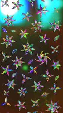 Düz Çiçek Elementleri Tasarımı. Kahverengi ve gri renkli şirin çiçek desenleri. Raster Modaya uygun kumaş deseni. Renkli Bahar Teması çizim şablonu.