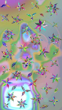 Modern çiçek arkaplanı. Moda baskıları için zarif bir şablon. Halk tarzı. Rengarenk çiçekleri ve yaprakları tarafsız ve mavi renklerde olan inanılmaz bir çiçek deseni..