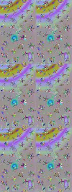 El çizimi çiçekli soyut çizim kalıbı. Raster illüstrasyonu. Gri ve nötr renkte çiçekler.