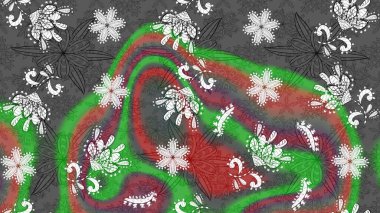 Renkli çizim kalıbı. Raster illüstrasyonu. Gri ve yeşil renkli şirin tekstil tarzında. Çiçek duvar kâğıdı. Çiçek arka planı.