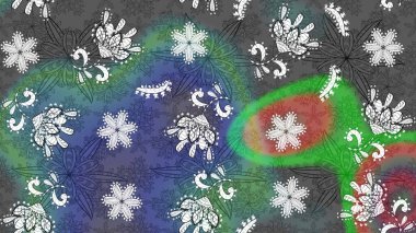 Üzerinde gelincikler ve vadi zambakları olan renkli çiçek desenli nakış deseni. Tekstil tasarımı için gri ve yeşil renkli geleneksel halk çiçekleri..