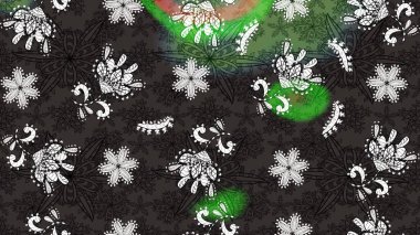 Düz Çiçek Elementleri Tasarımı. Raster illüstrasyonu. Asya tekstil tarzında. Renkli Bahar Teması eskiz kalıbı. Gri ve kahverengi renkli çiçekler. Çiçek desenini çiz.