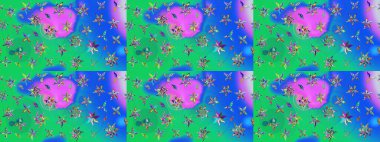 Modern, yeşil ve mavi raster arka plan duvar kağıdı çizimi, klasik çizgili desenli desenli çiçekler, çiçekli süsler. Çiçekli el çizimi çizimi deseni.