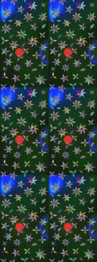 Raster deseni. Bahar çiçekleri dallı desen, mavi ve yeşil renkler çiçekli siluet.