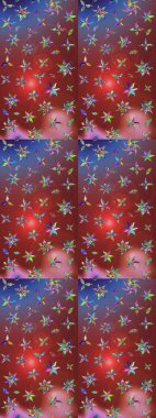 Raster illüstrasyonu. Kahverengi ve kırmızı kıvırcık çiçekler kahverengi ve kırmızı renklerde şekillenir. Klasik çiçek tasarım elementleri.