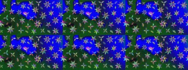 Mavi ve yeşil renkli çiçekler. Tropik çiçekler. Gömlek çizimi Arkaplan Deseni.