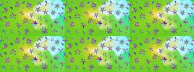 Kumaş desenli papatya çiçeği detayı. Yeşil ve nötr renkte çiçekler.