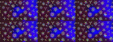 Düz Çiçek Elementleri Tasarımı. Kahverengi ve mavi renkli çiçekler. Renkli Bahar Teması eskiz kalıbı. Sevimli çiçek raster deseni.