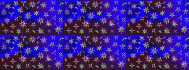 Raster illüstrasyonu. Çiçek süslemeli çizim deseni. Mavi ve kahverengi renkte çiçekler.