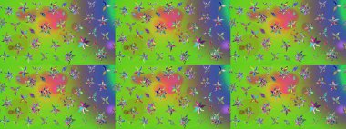 Raster düz çiçek çizim deseni. Yeşil ve mor renkli çiçekler. Tasarım hediye paketi, tebrik kartları, posterler ve afiş tasarımı.