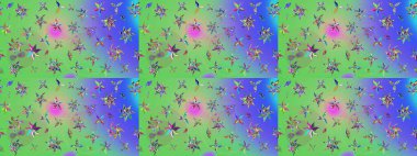 Çiçek desenli çizim. Asya tekstil tarzında. Yeşil ve mavi renkte çiçekler. Raster illüstrasyonu. Raster illüstrasyonu.