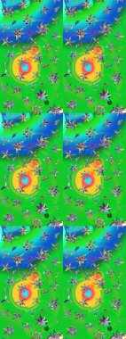 Yeşil ve mavi renkte çiçekler. Sevimli çiçek raster deseni. Düz Çiçek Elementleri Tasarımı. Renkli Yaz Teması çizim şablonu.