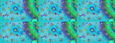 Renkli Bahar Teması eskiz kalıbı. Çiçeksel fantezi tasarımı ve parlak bir arka plan çizimi. Düz Çiçek Elementleri Tasarımı.