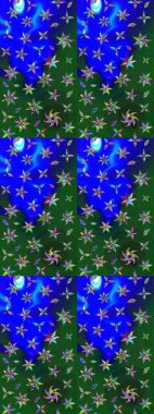 Mavi ve yeşil el çizimi desen. Sanat ilham verir, yeşildir, çiçek açar ve arka plan bırakır. Karalama çiçekleri çizim kalıbı. Raster deseni.