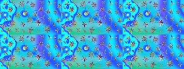 Düz Çiçek Elementleri Tasarım Raster illüstrasyonu. Mavi ve yeşil renkli çiçekler. Çiçek desenli eskiz. Renkli Bahar Teması çizim şablonu.