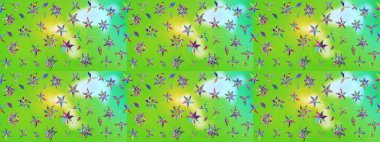 Raster illüstrasyonu. Yeşil ve nötr renklerde. 3D çiçekler, çizim.