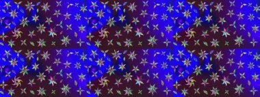 Raster Modaya uygun kumaş deseni. Mavi ve kahverengi renkli şirin çiçek deseni. Renkli Bahar Teması eskiz kalıbı. Düz Çiçek Elementleri Tasarımı.