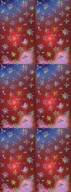 Renkli Bahar Teması eskiz kalıbı. Düz Çiçek Elementleri Tasarımı. Raster Modaya uygun kumaş deseni. Kahverengi ve kırmızı renkli şirin çiçek deseni.