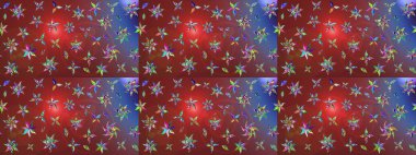 Tekstil için suluboya eskiz deseni. El çizimi çiçek çizimi deseni (fayans). Şirin çiçekleri, desenleri, kahverengi ve kırmızı renkleri olan renkli çizim deseni.