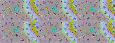 Moda baskıları için zarif bir şablon. Halk tarzı. Rengarenk çiçekleri ve yaprakları tarafsız ve gri renklerde olan harika bir çiçek deseni. Modern çiçek arkaplanı.