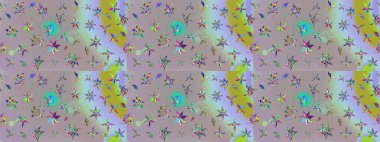 Moda baskıları için zarif bir şablon. Halk tarzı. Rengarenk çiçekleri ve yaprakları tarafsız ve gri renklerde olan harika bir çiçek deseni. Modern çiçek arkaplanı.