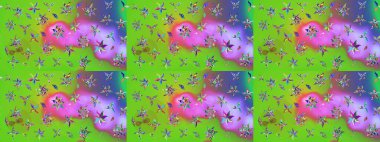 Yeşil ve mor renklerde. Taslak dekoratif arka plan, çiçek mandala. Raster illüstrasyonu. Çiçek..