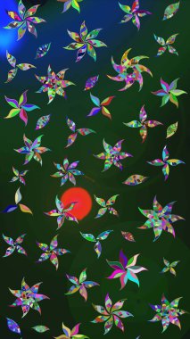 Şirin, zarif çiçekler Raster illüstrasyonu. Tekstil için figür. Yapraklı çizim şekli. Davetiye ve kartpostal tasarımı için dekoratif çiçek unsurları. Poster veya kapak için arkaplan.