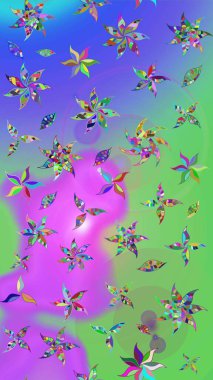 Raster illüstrasyonu. Suluboya tarzında mor ve yeşil renkler üzerinde. Küçük çiçekli bahar deseni çiz.