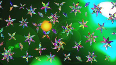 Düz Çiçek Elementleri Tasarımı. Renkli Bahar Teması eskiz kalıbı. Raster..