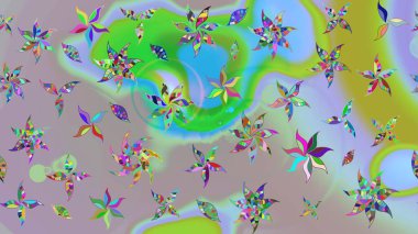 Şirin çiçek elementleri. Tarafsız ve mavi renkte çiçekler. Robot resim. Raster illüstrasyonu.