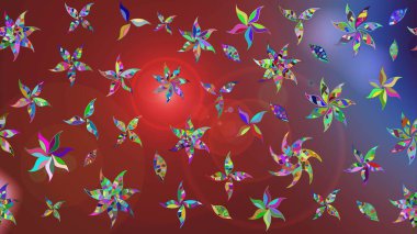 Raster illüstrasyonu. Kahverengi ve kırmızı renklerde bahar çiçekleri. Raster çiçek desenli ve çiçekli..